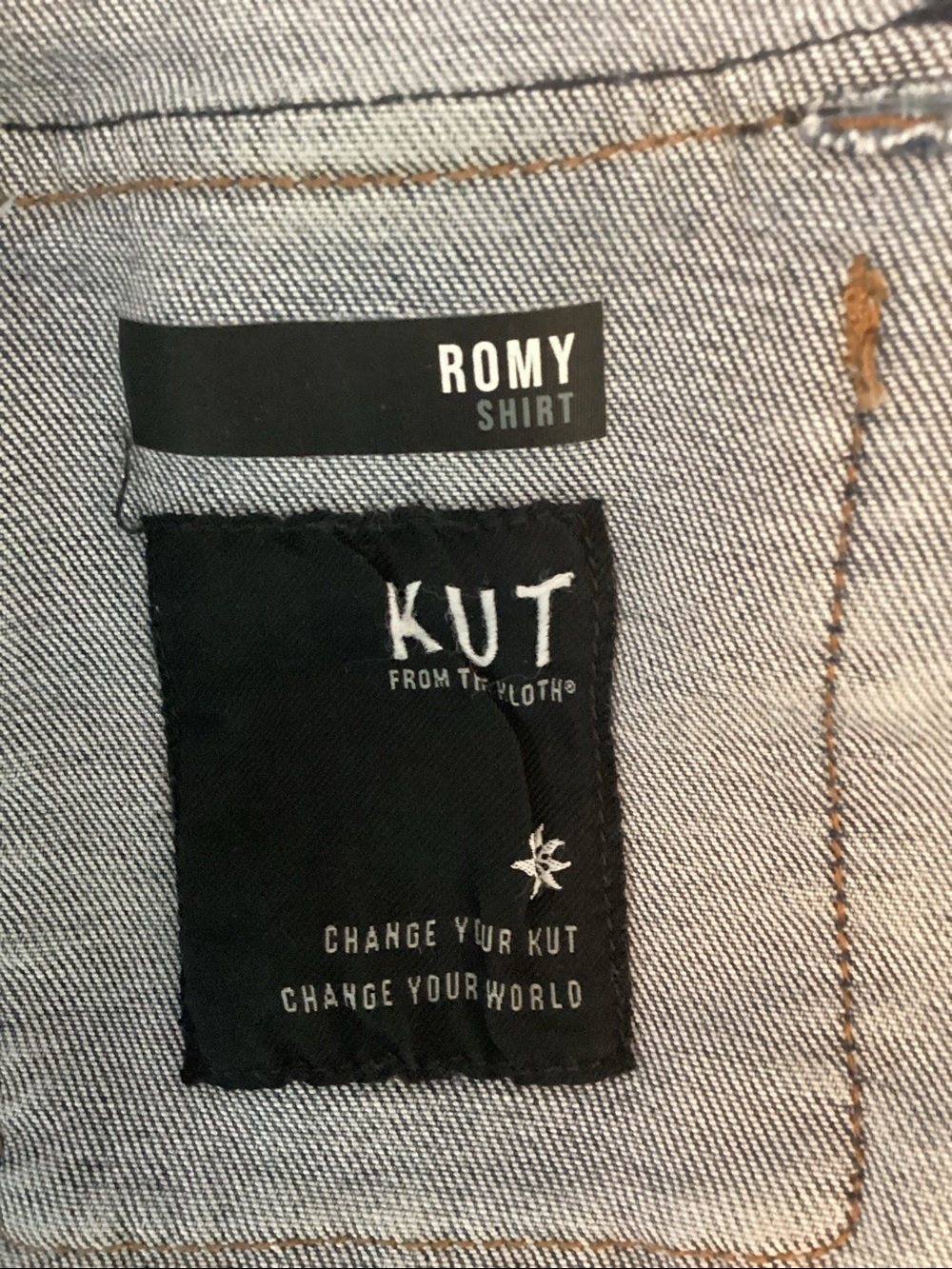 KUT FROM THE KLOTH Distressed Denim Romy Shirt - Picture 8 of 9